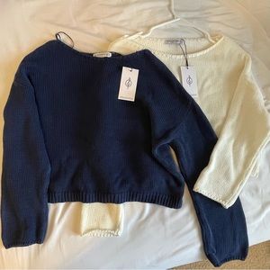 Stradivarius Boat Neck Sweater (2) in Navy & White (Size XS)